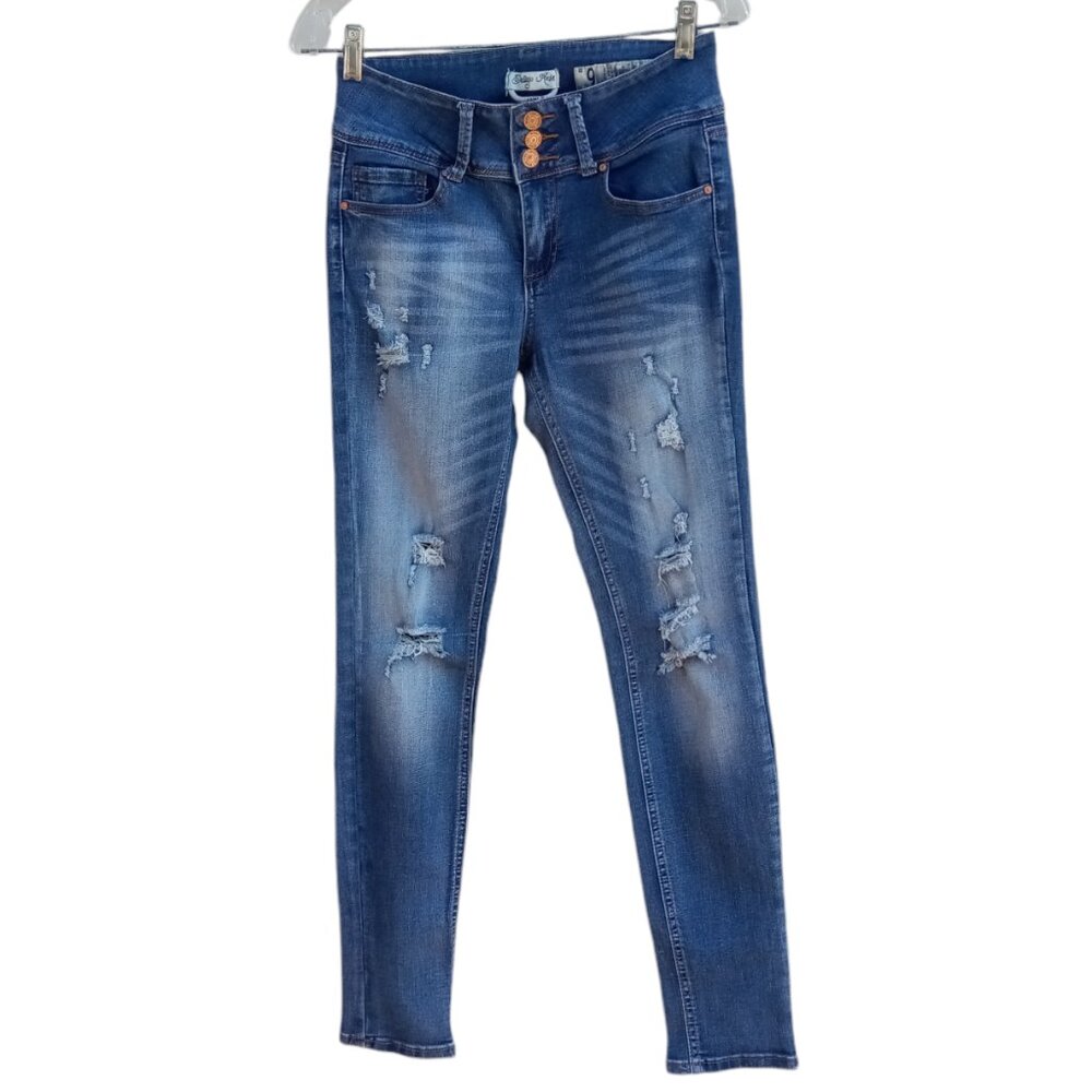 Indigo Rein distressed ankle skinny jeans sz 9